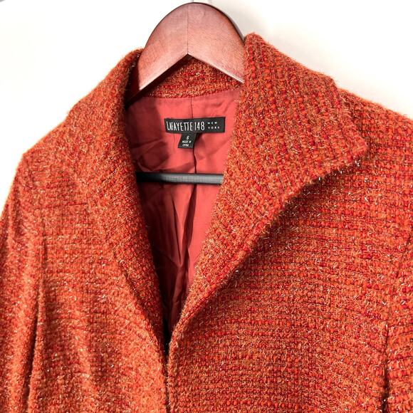 Lafayette 148 Womens 6 Wool Blend Super Sparkly Burnt Orange Blazer Jacket Top - Picture 4 of 10